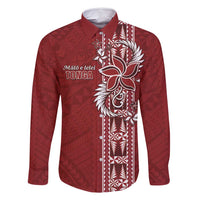 Tonga Language Week Family Matching Tank Maxi Dress and Hawaiian Shirt Malo e Lelei Kupesi Ngatu Pattern LT05 Dad's Shirt - Long Sleeve Red - Polynesian Pride
