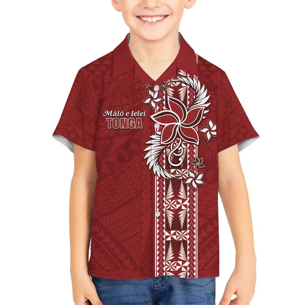 Tonga Language Week Family Matching Tank Maxi Dress and Hawaiian Shirt Malo e Lelei Kupesi Ngatu Pattern LT05 Son's Shirt Red - Polynesian Pride