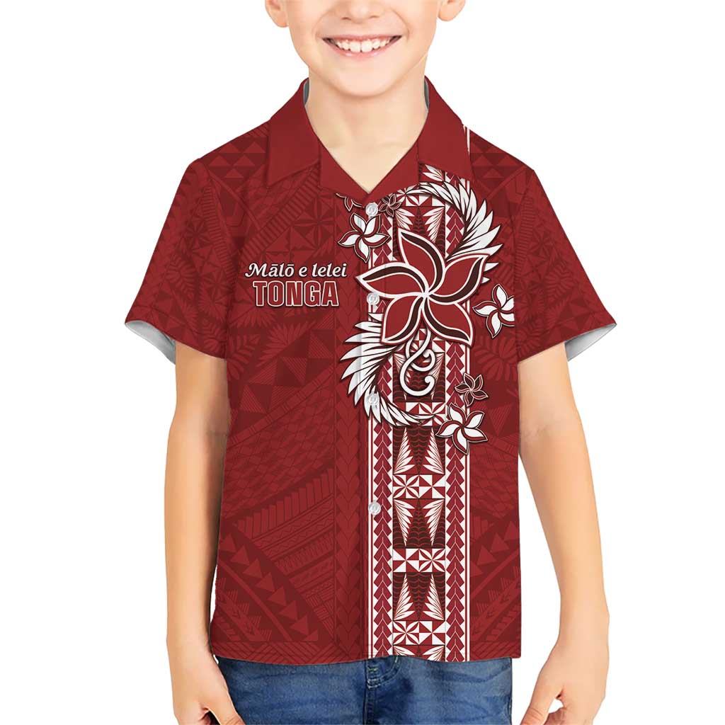 Tonga Language Week Kid Hawaiian Shirt Malo e Lelei Kupesi Ngatu Pattern LT05 Kid Red - Polynesian Pride
