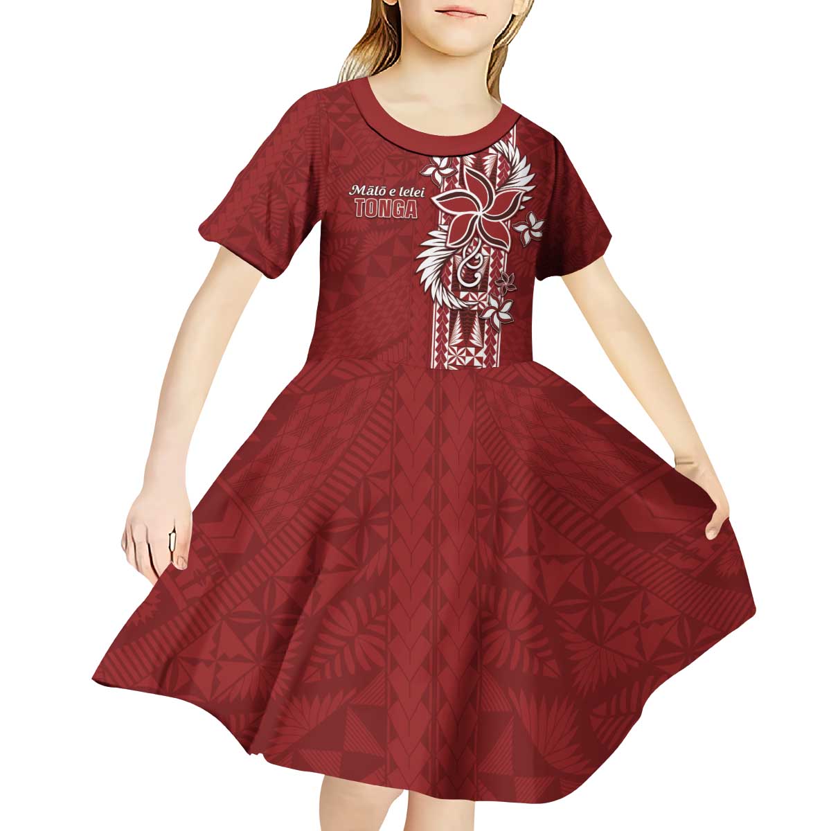 Tonga Language Week Kid Short Sleeve Dress Malo e Lelei Kupesi Ngatu Pattern LT05 - Polynesian Pride