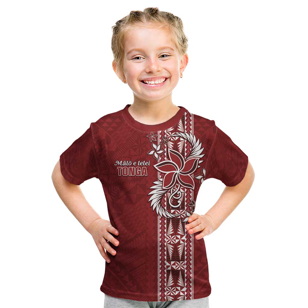 Tonga Language Week Kid T Shirt Malo e Lelei Kupesi Ngatu Pattern LT05 Red - Polynesian Pride