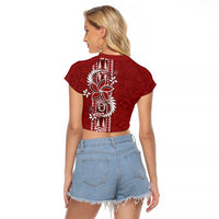 Tonga Language Week Raglan Cropped T Shirt Malo e Lelei Kupesi Ngatu Pattern LT05 - Polynesian Pride
