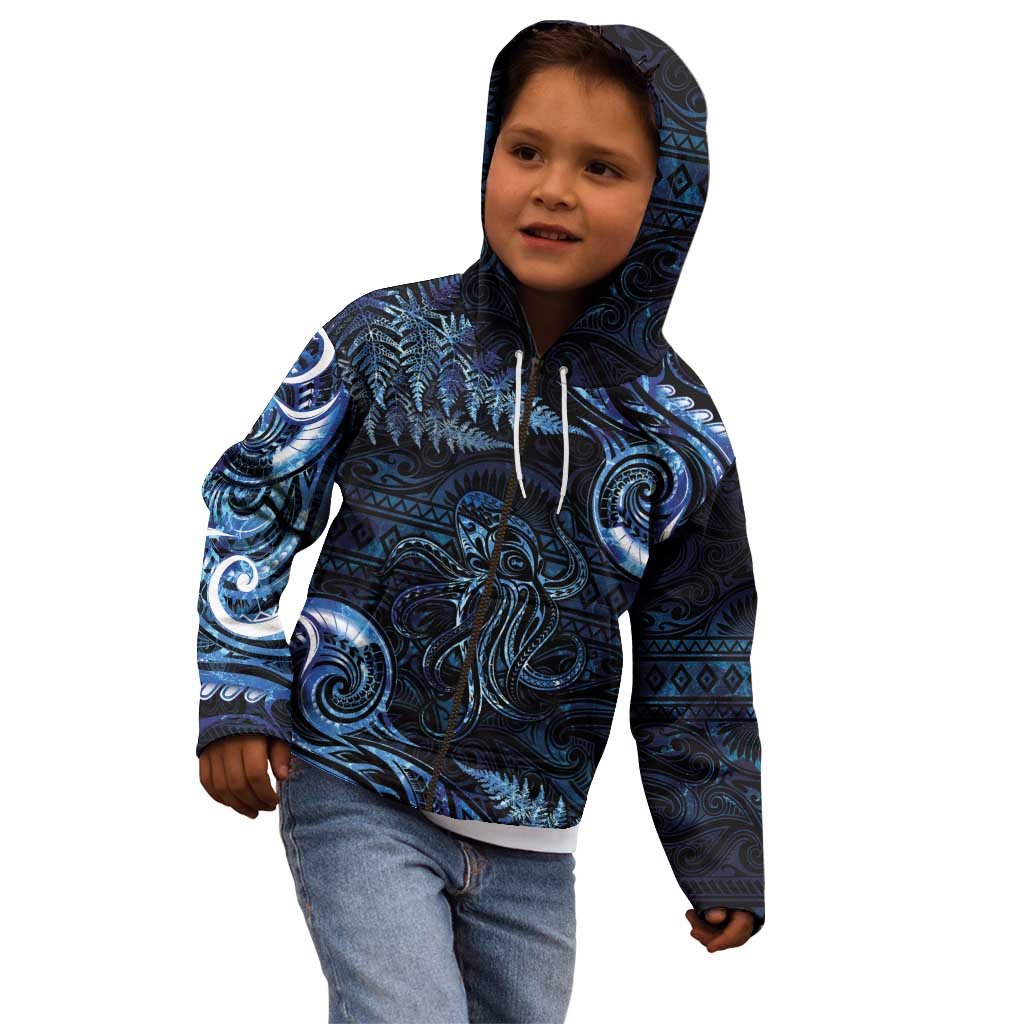 Aotearoa New Zealand Octopus Kid Hoodie Silver Fern Maori Pattern