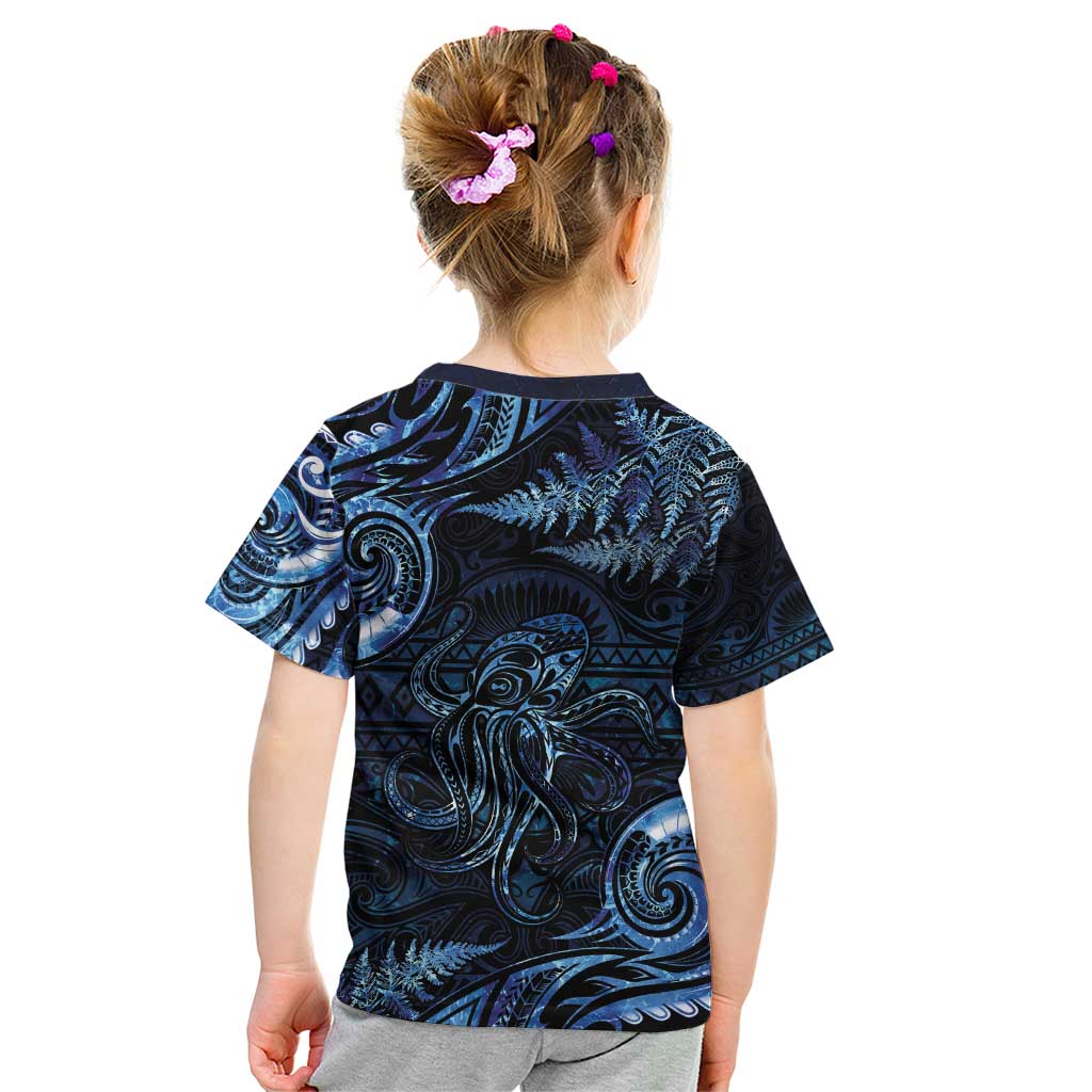 Aotearoa New Zealand Octopus Kid T Shirt Silver Fern Maori Pattern
