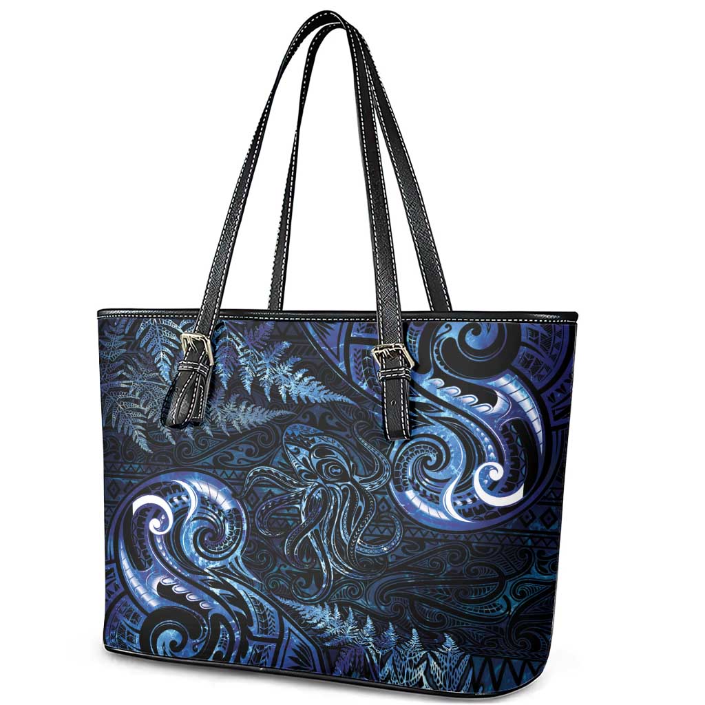 Aotearoa New Zealand Octopus Leather Tote Bag Silver Fern Maori Pattern