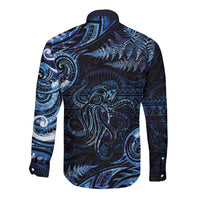 Aotearoa New Zealand Octopus Long Sleeve Button Shirt Silver Fern Maori Pattern LT05 - Polynesian Pride