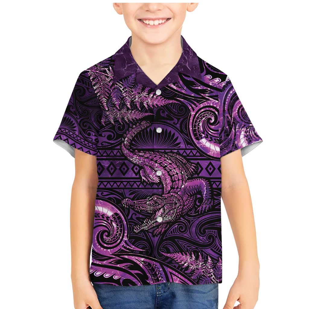 Aotearoa New Zealand Crocodile Family Matching Mermaid Dress and Hawaiian Shirt Silver Fern Maori Pattern