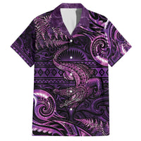 Aotearoa New Zealand Crocodile Family Matching Off Shoulder Short Dress and Hawaiian Shirt Silver Fern Maori Pattern