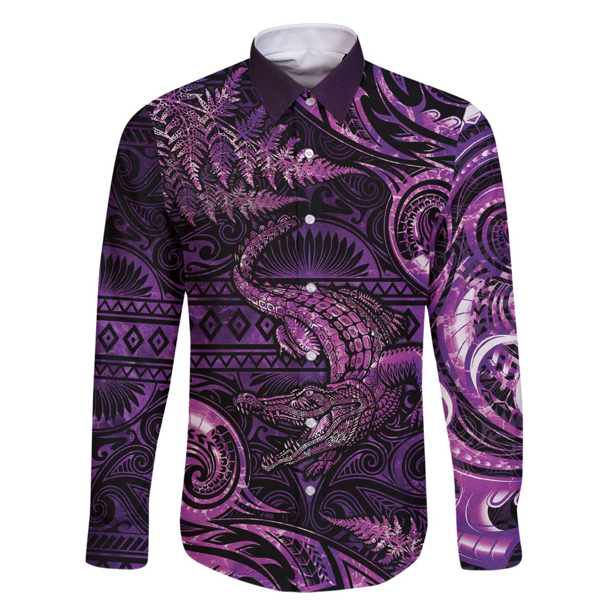Aotearoa New Zealand Crocodile Family Matching Off Shoulder Short Dress and Hawaiian Shirt Silver Fern Maori Pattern