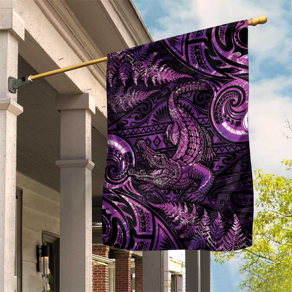 Aotearoa New Zealand Crocodile Garden Flag Silver Fern Maori Pattern LT05 House Flag Purple - Polynesian Pride