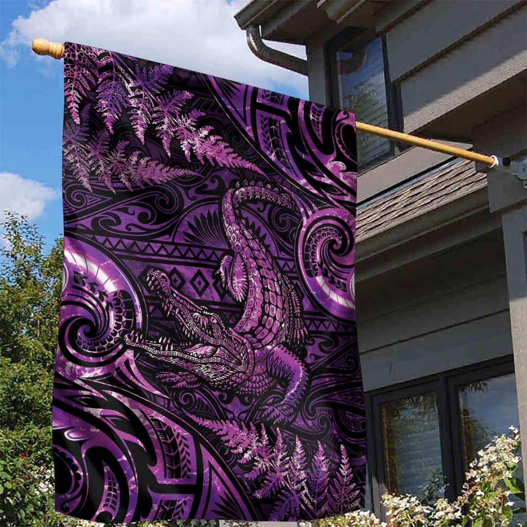 Aotearoa New Zealand Crocodile Garden Flag Silver Fern Maori Pattern LT05 - Polynesian Pride