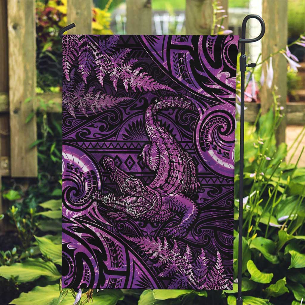 Aotearoa New Zealand Crocodile Garden Flag Silver Fern Maori Pattern LT05 Garden Flag Purple - Polynesian Pride