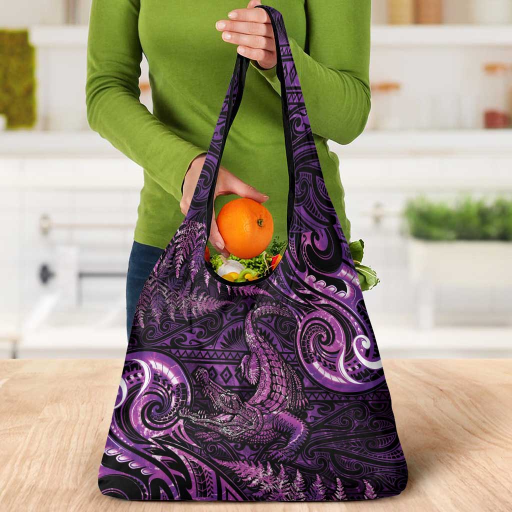 Aotearoa New Zealand Crocodile Grocery Bag Silver Fern Maori Pattern