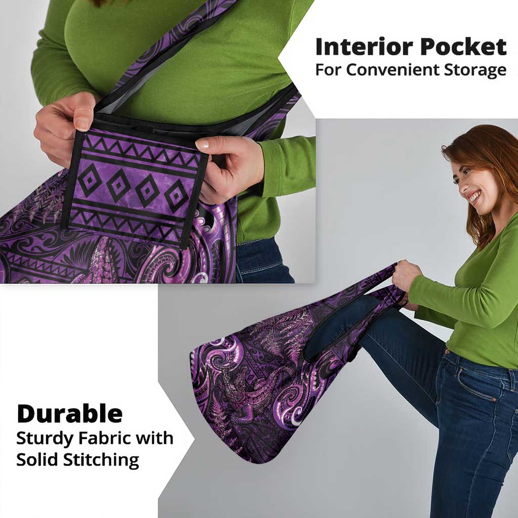 Aotearoa New Zealand Crocodile Grocery Bag Silver Fern Maori Pattern