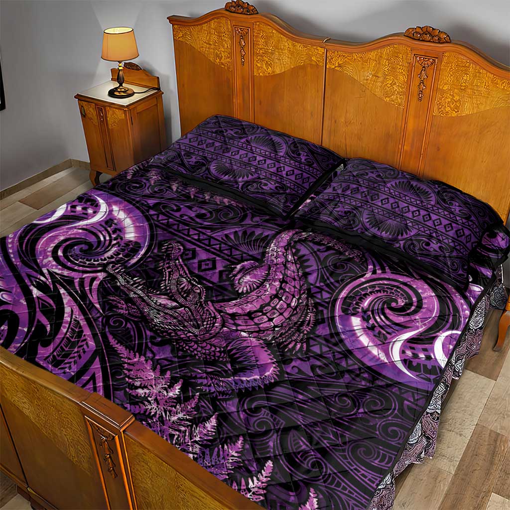 Aotearoa New Zealand Crocodile Quilt Bed Set Silver Fern Maori Pattern