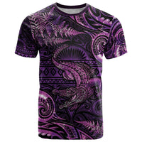 Aotearoa New Zealand Crocodile T Shirt Silver Fern Maori Pattern LT05 Purple - Polynesian Pride