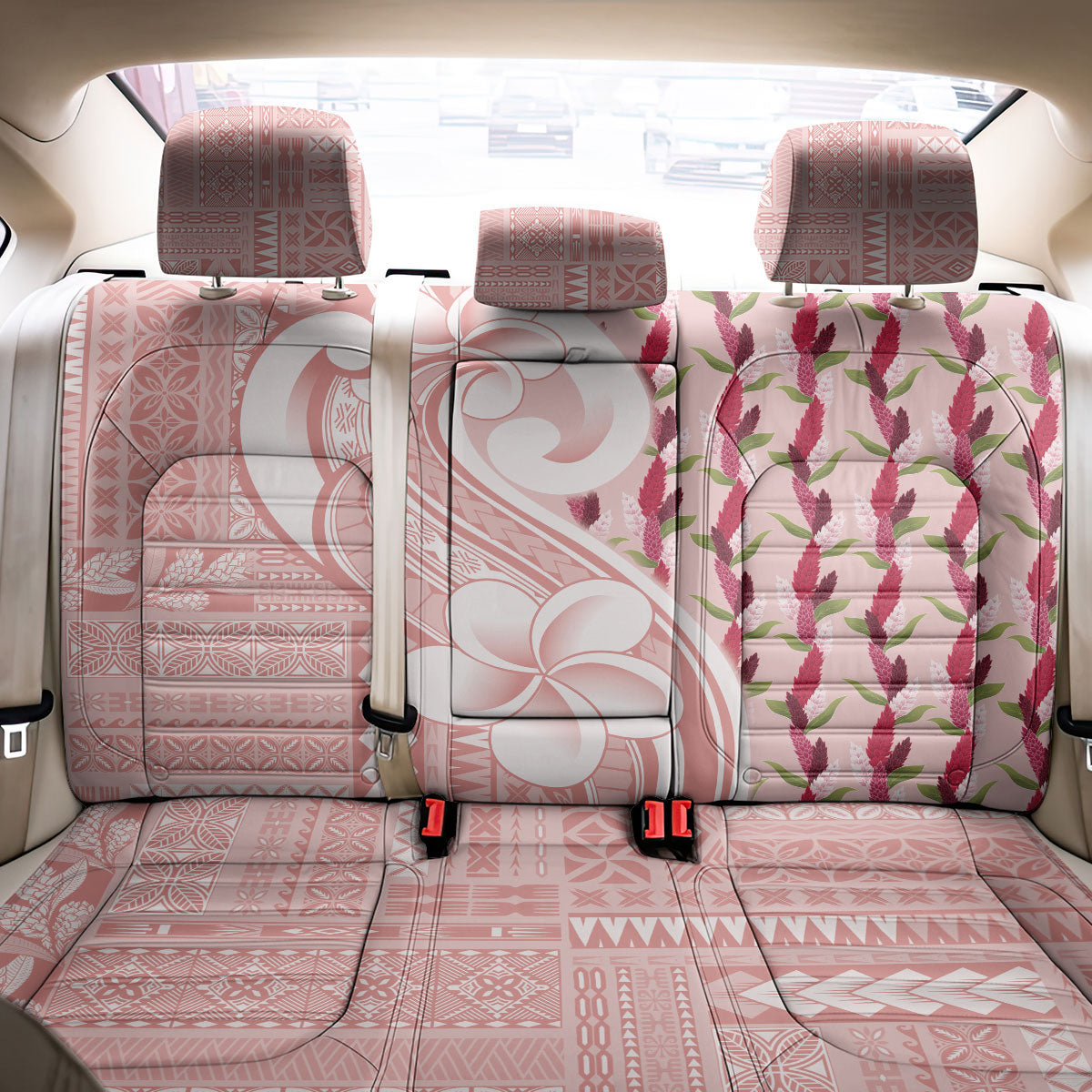 Samoa Teuila Back Car Seat Cover Pink Samoan Siapo Motifs LT05 - Polynesian Pride