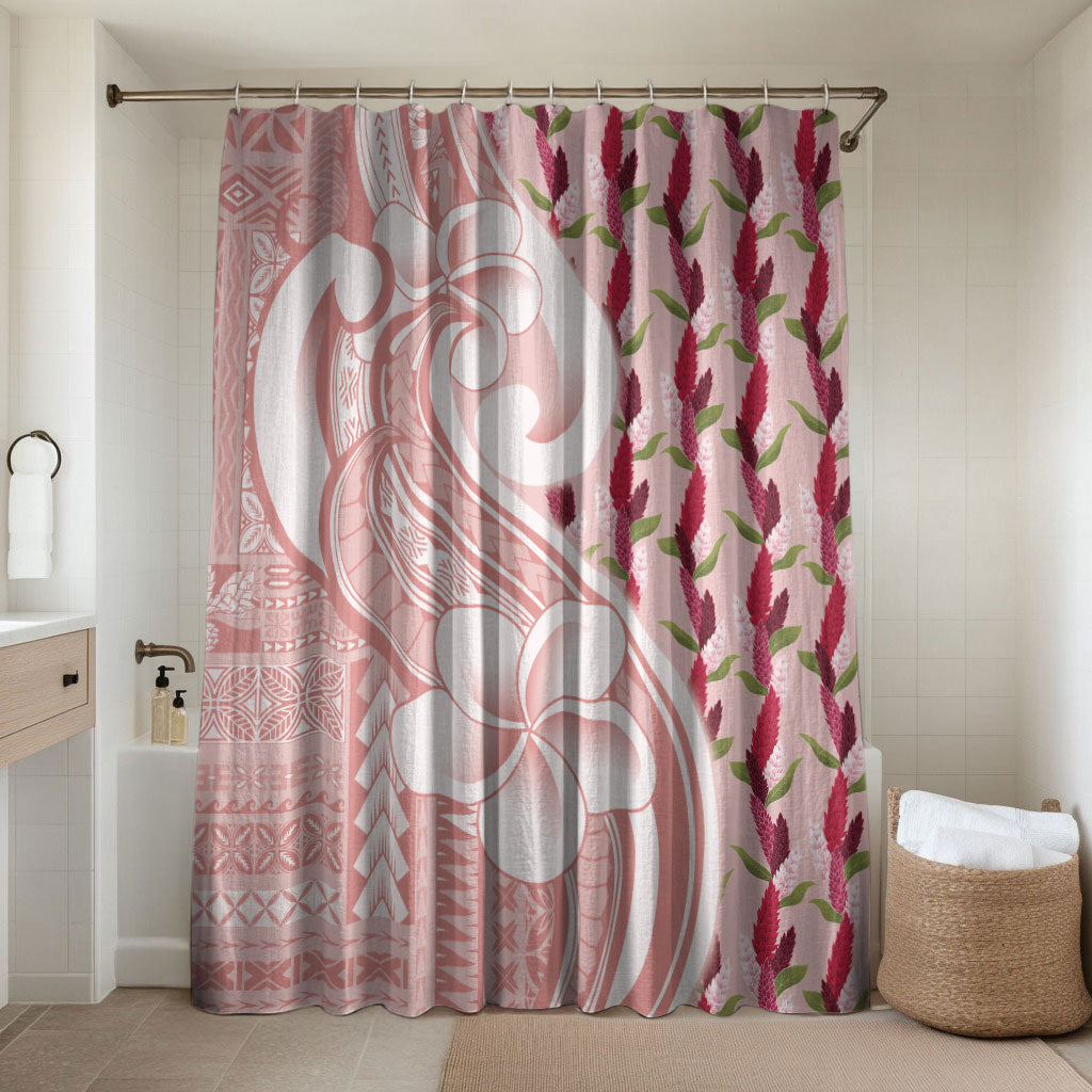 Samoa Teuila Bathroom Set Pink Samoan Siapo Motifs LT05 Shower Curtain Only Pink - Polynesian Pride