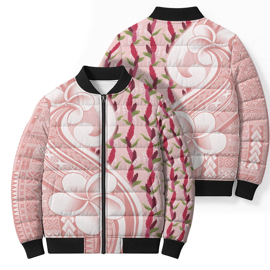 Samoa Teuila Bomber Puffer Jacket Pink Samoan Siapo Motifs LT05 - Polynesian Pride