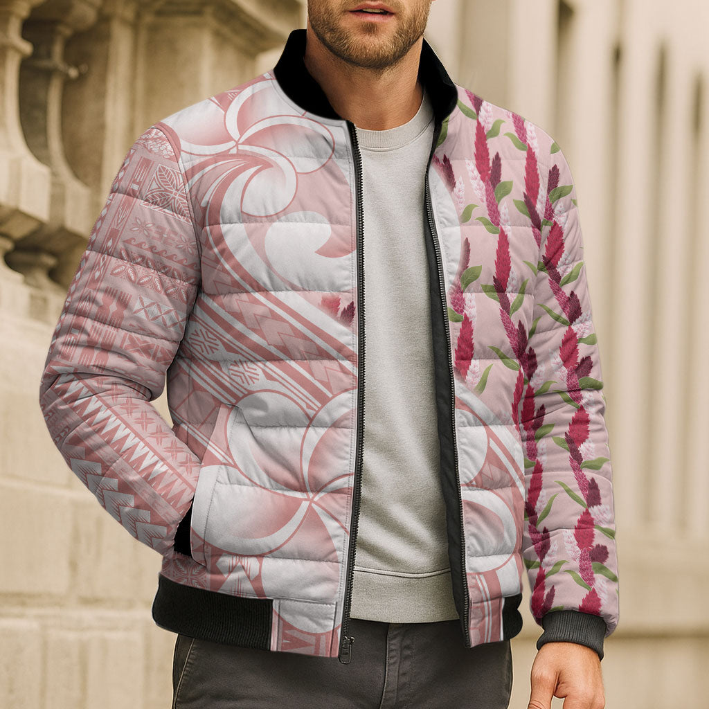 Samoa Teuila Bomber Puffer Jacket Pink Samoan Siapo Motifs LT05 - Polynesian Pride