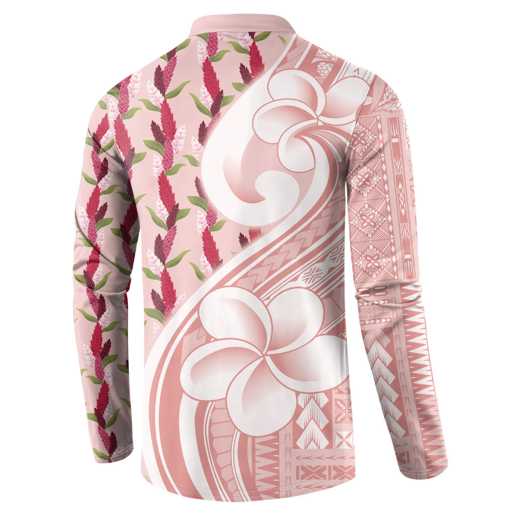 Samoa Teuila Button Sweatshirt Pink Samoan Siapo Motifs LT05 - Polynesian Pride