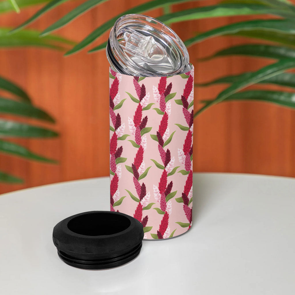 Samoa Teuila 4 in 1 Can Cooler Tumbler Pink Samoan Siapo Motifs LT05 - Polynesian Pride
