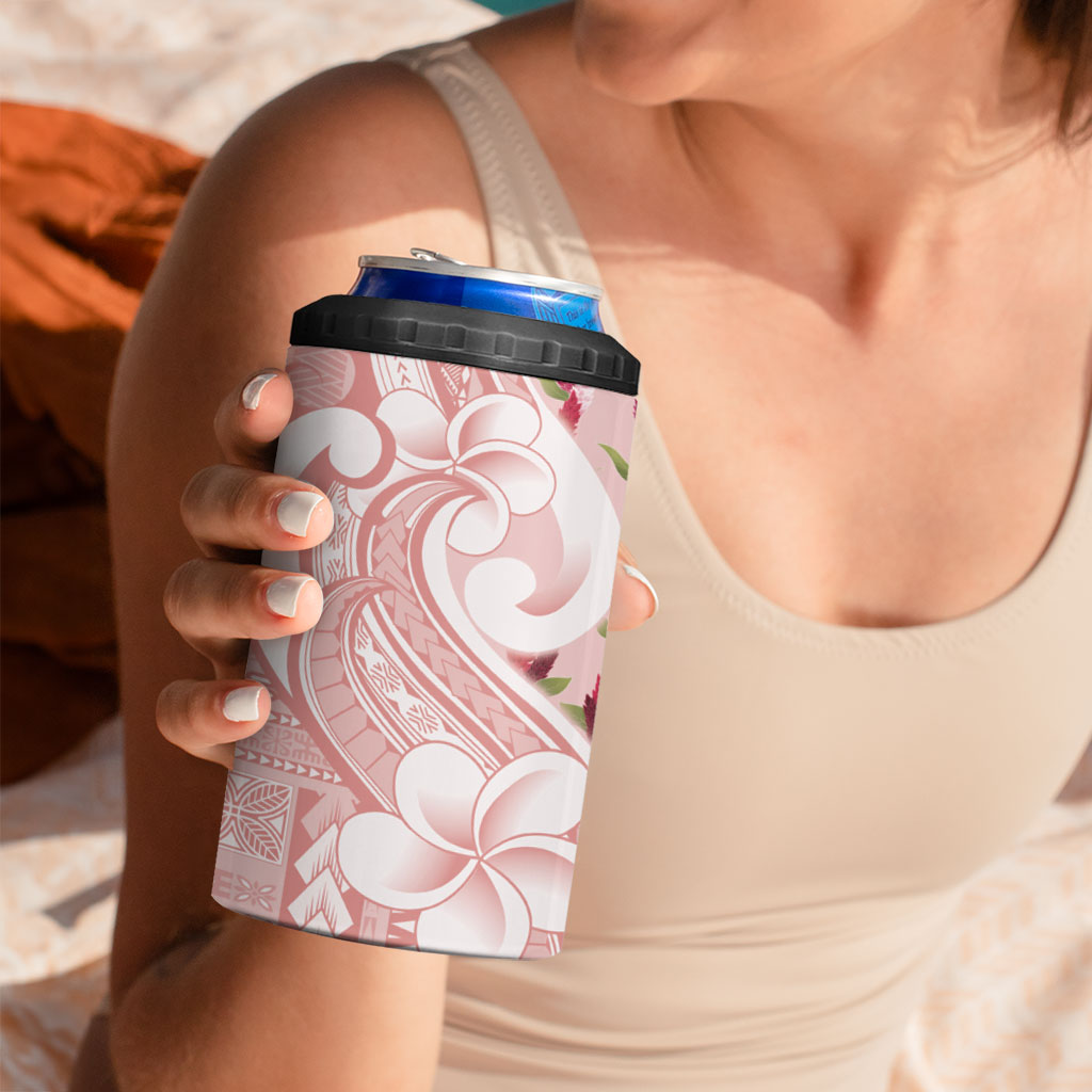 Samoa Teuila 4 in 1 Can Cooler Tumbler Pink Samoan Siapo Motifs LT05 - Polynesian Pride