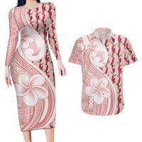 Samoa Teuila Couples Matching Long Sleeve Bodycon Dress and Hawaiian Shirt Pink Samoan Siapo Motifs LT05 Pink - Polynesian Pride