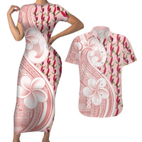 Samoa Teuila Couples Matching Short Sleeve Bodycon Dress and Hawaiian Shirt Pink Samoan Siapo Motifs LT05 Pink - Polynesian Pride