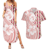 Samoa Teuila Couples Matching Summer Maxi Dress and Hawaiian Shirt Pink Samoan Siapo Motifs LT05 Pink - Polynesian Pride
