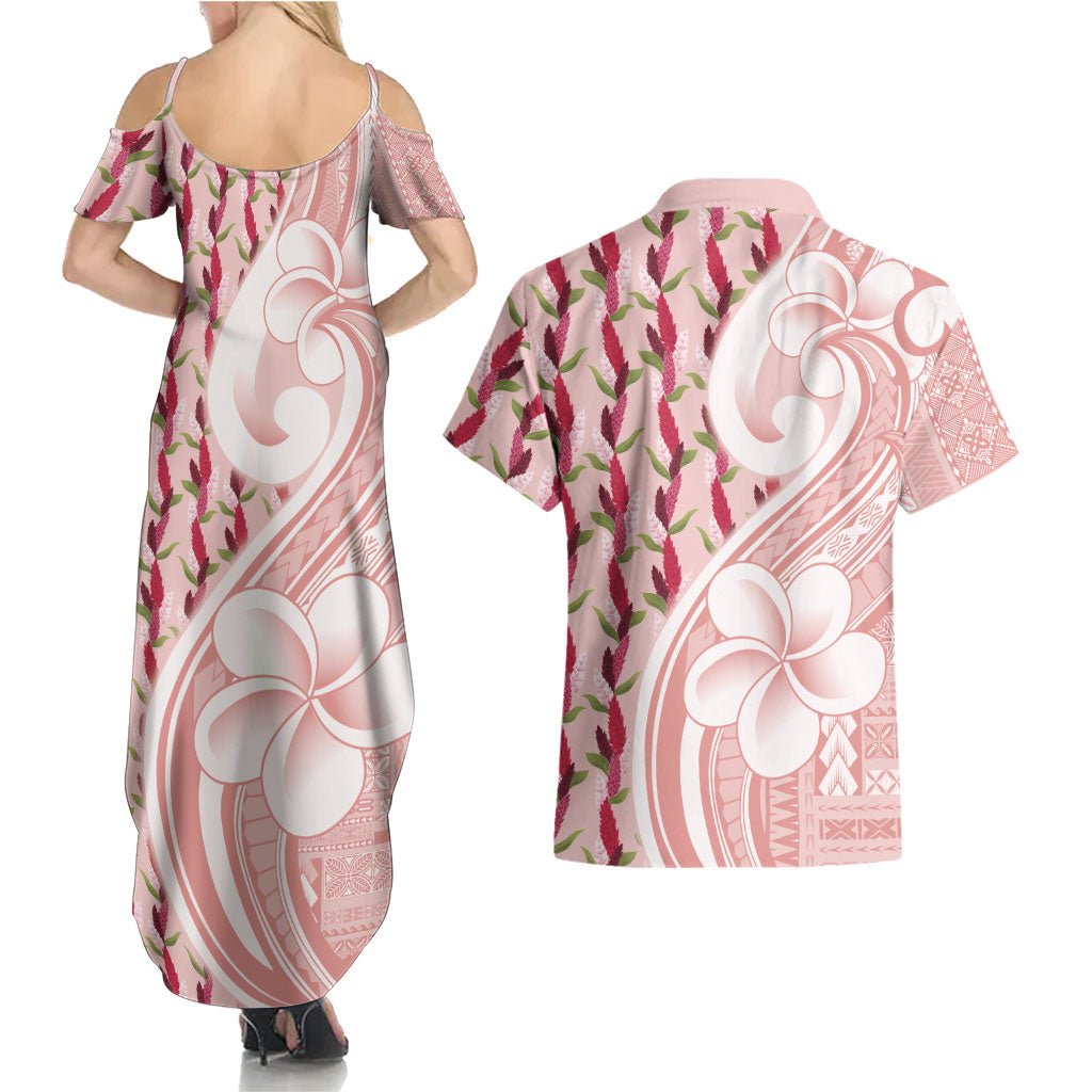 Samoa Teuila Couples Matching Summer Maxi Dress and Hawaiian Shirt Pink Samoan Siapo Motifs LT05 - Polynesian Pride