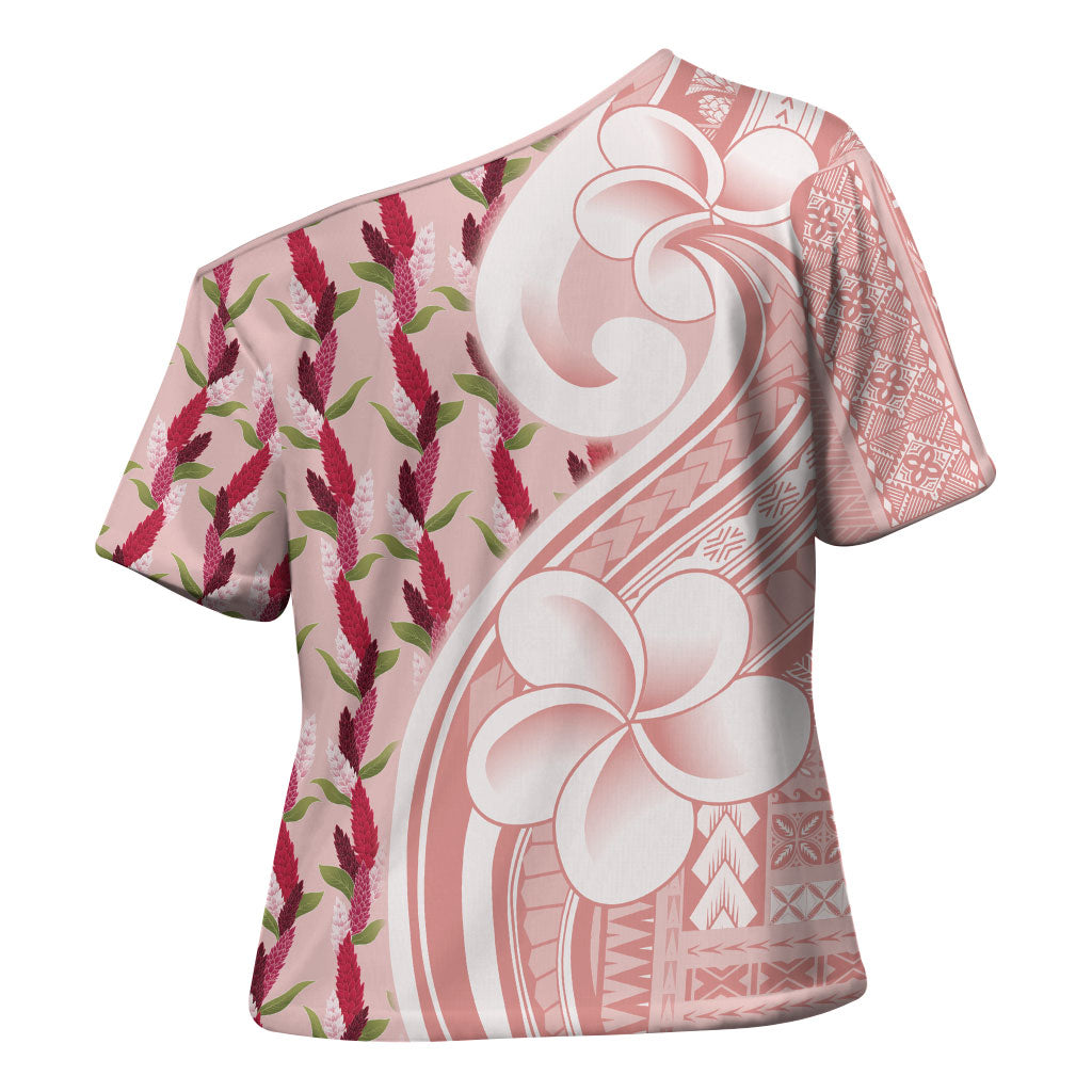 Samoa Teuila Cross Shoulder Shirt Pink Samoan Siapo Motifs LT05 - Polynesian Pride