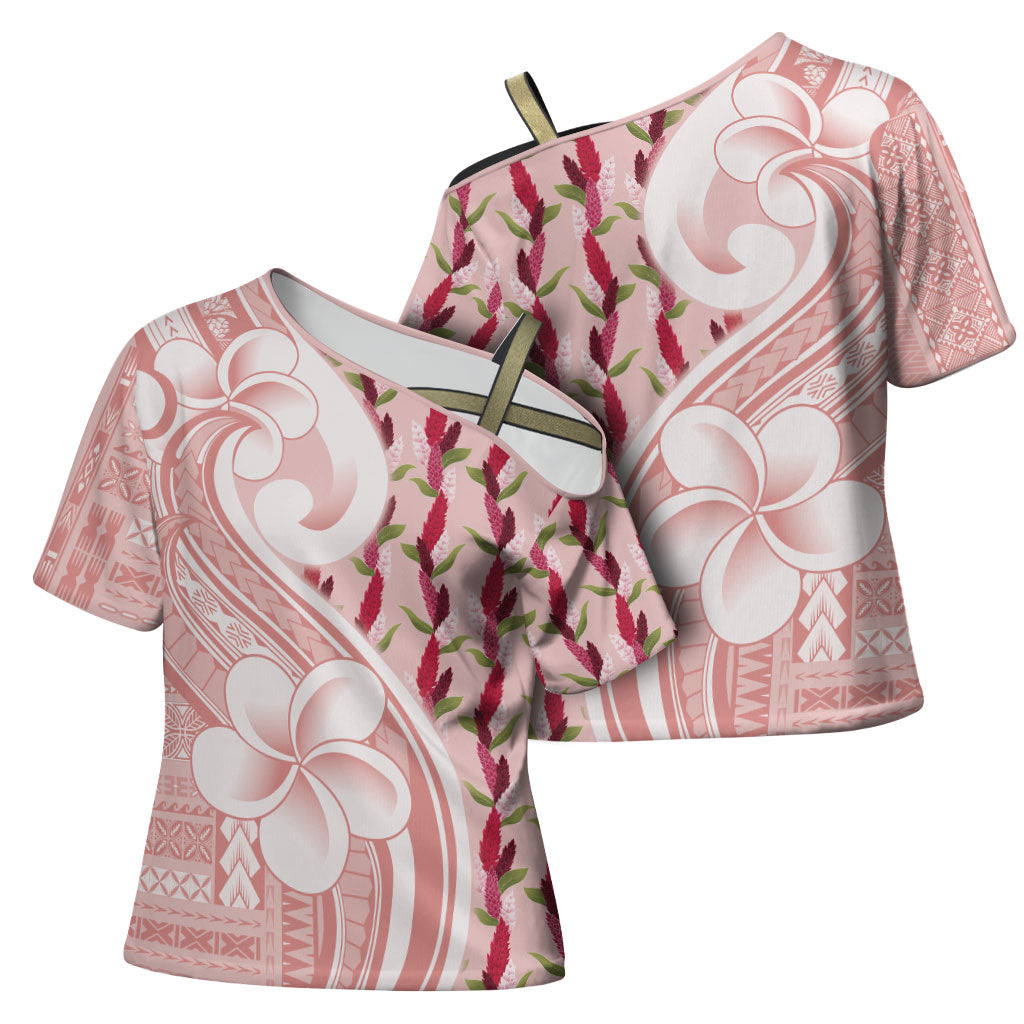 Samoa Teuila Cross Shoulder Shirt Pink Samoan Siapo Motifs LT05 - Polynesian Pride
