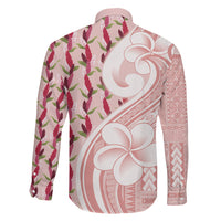 Samoa Teuila Family Matching Long Sleeve Bodycon Dress and Hawaiian Shirt Pink Samoan Siapo Motifs LT05 - Polynesian Pride