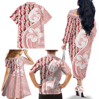 Samoa Teuila Family Matching Off The Shoulder Long Sleeve Dress and Hawaiian Shirt Pink Samoan Siapo Motifs LT05 - Polynesian Pride