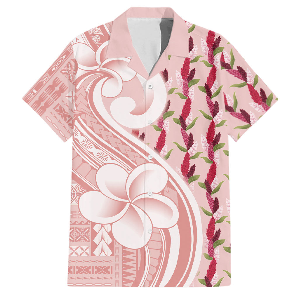 Samoa Teuila Family Matching Off The Shoulder Long Sleeve Dress and Hawaiian Shirt Pink Samoan Siapo Motifs LT05 Dad's Shirt - Short Sleeve Pink - Polynesian Pride