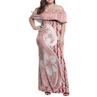 Samoa Teuila Family Matching Off Shoulder Maxi Dress and Hawaiian Shirt Pink Samoan Siapo Motifs LT05 Mom's Dress Pink - Polynesian Pride
