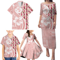 Samoa Teuila Family Matching Puletasi and Hawaiian Shirt Pink Samoan Siapo Motifs LT05 - Polynesian Pride