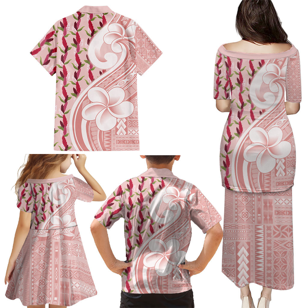 Samoa Teuila Family Matching Puletasi and Hawaiian Shirt Pink Samoan Siapo Motifs LT05 - Polynesian Pride