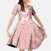 Samoa Teuila Family Matching Short Sleeve Bodycon Dress and Hawaiian Shirt Pink Samoan Siapo Motifs LT05 Daughter's Dress Pink - Polynesian Pride