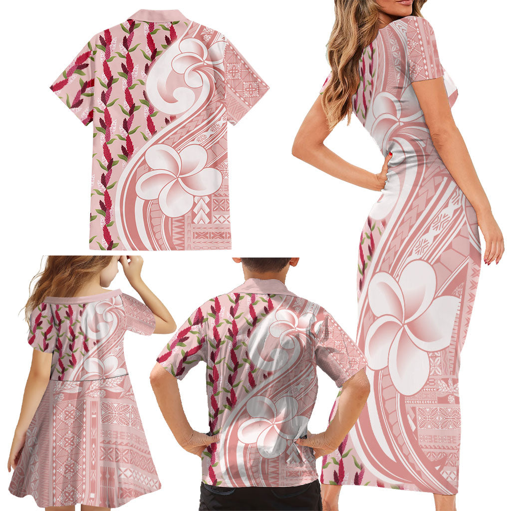 Samoa Teuila Family Matching Short Sleeve Bodycon Dress and Hawaiian Shirt Pink Samoan Siapo Motifs LT05 - Polynesian Pride