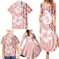 Samoa Teuila Family Matching Summer Maxi Dress and Hawaiian Shirt Pink Samoan Siapo Motifs LT05 - Polynesian Pride