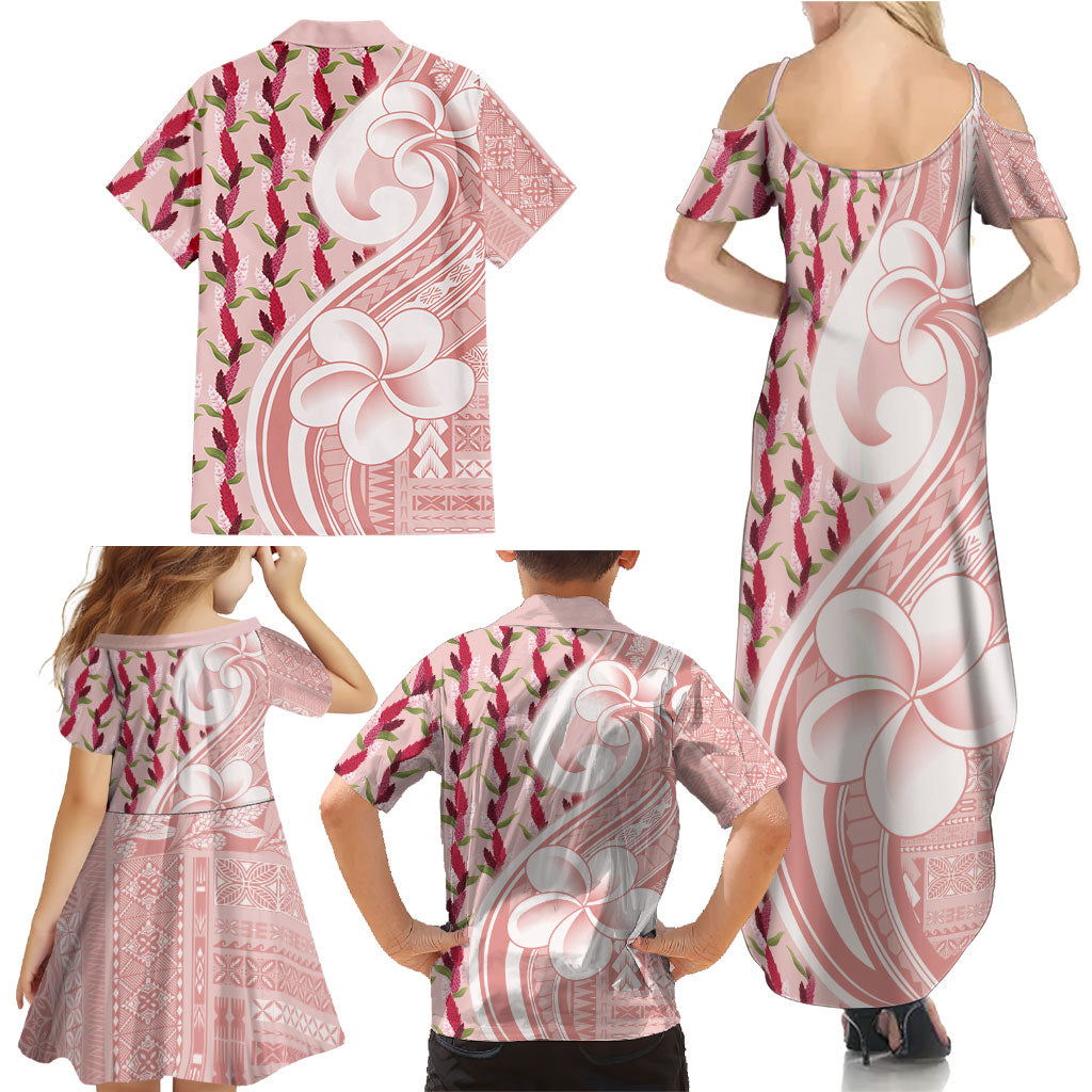 Samoa Teuila Family Matching Summer Maxi Dress and Hawaiian Shirt Pink Samoan Siapo Motifs LT05 - Polynesian Pride