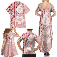 Samoa Teuila Family Matching Summer Maxi Dress and Hawaiian Shirt Pink Samoan Siapo Motifs LT05 - Polynesian Pride
