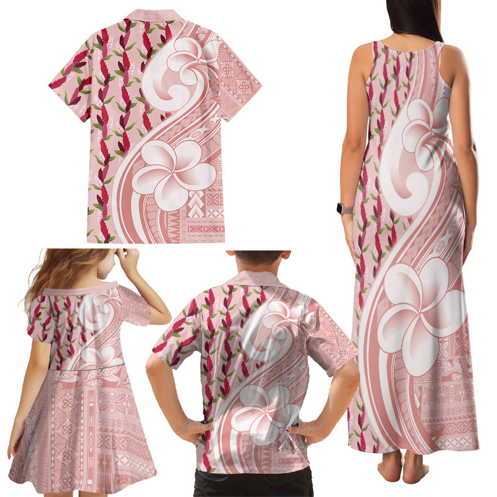 Samoa Teuila Family Matching Tank Maxi Dress and Hawaiian Shirt Pink Samoan Siapo Motifs LT05 - Polynesian Pride