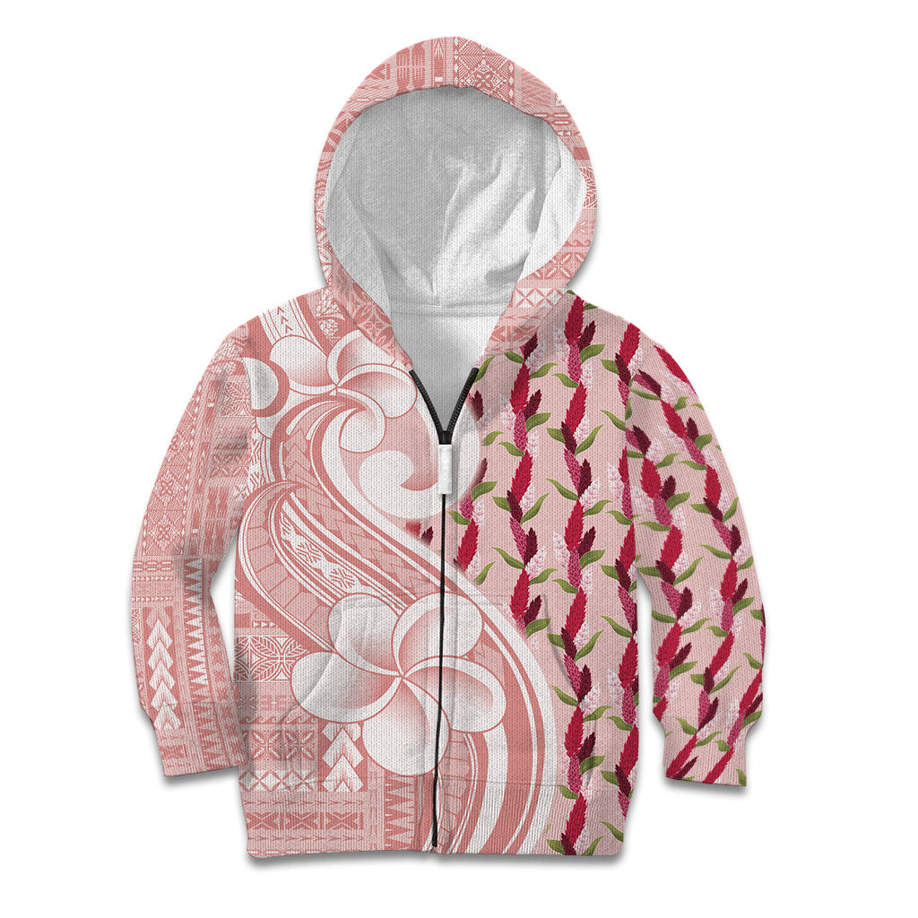 Samoa Teuila Kid Hoodie Pink Samoan Siapo Motifs LT05 Zip Hoodie Pink - Polynesian Pride