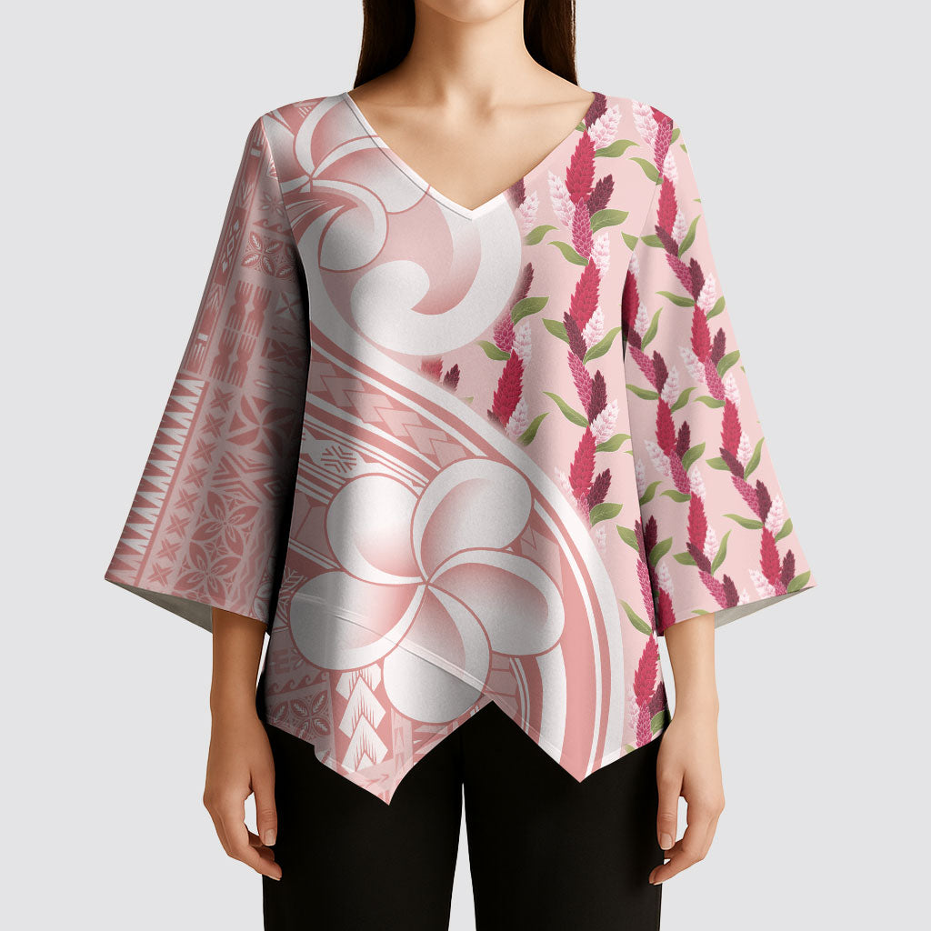 Samoa Teuila Kimono Sleeve Blouse Pink Samoan Siapo Motifs LT05 - Polynesian Pride