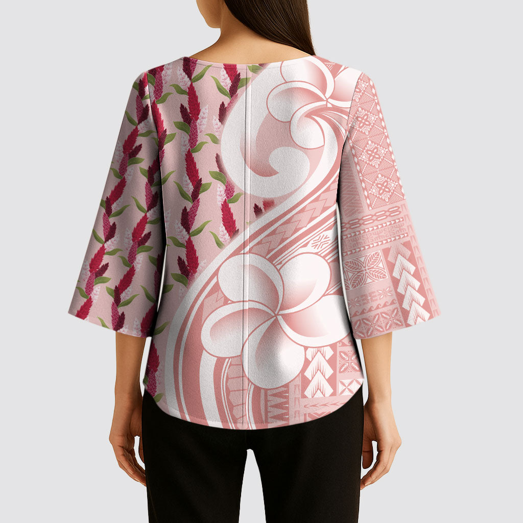 Samoa Teuila Kimono Sleeve Blouse Pink Samoan Siapo Motifs LT05 - Polynesian Pride