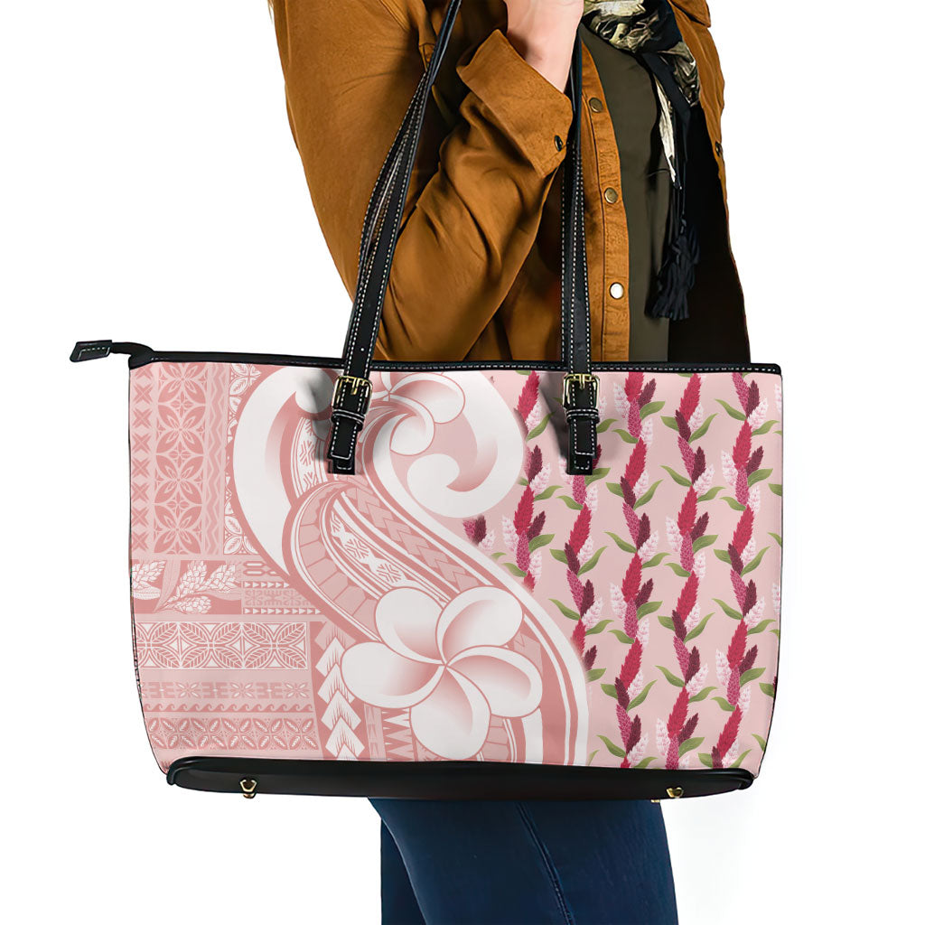 Samoa Teuila Leather Tote Bag Pink Samoan Siapo Motifs LT05 - Polynesian Pride