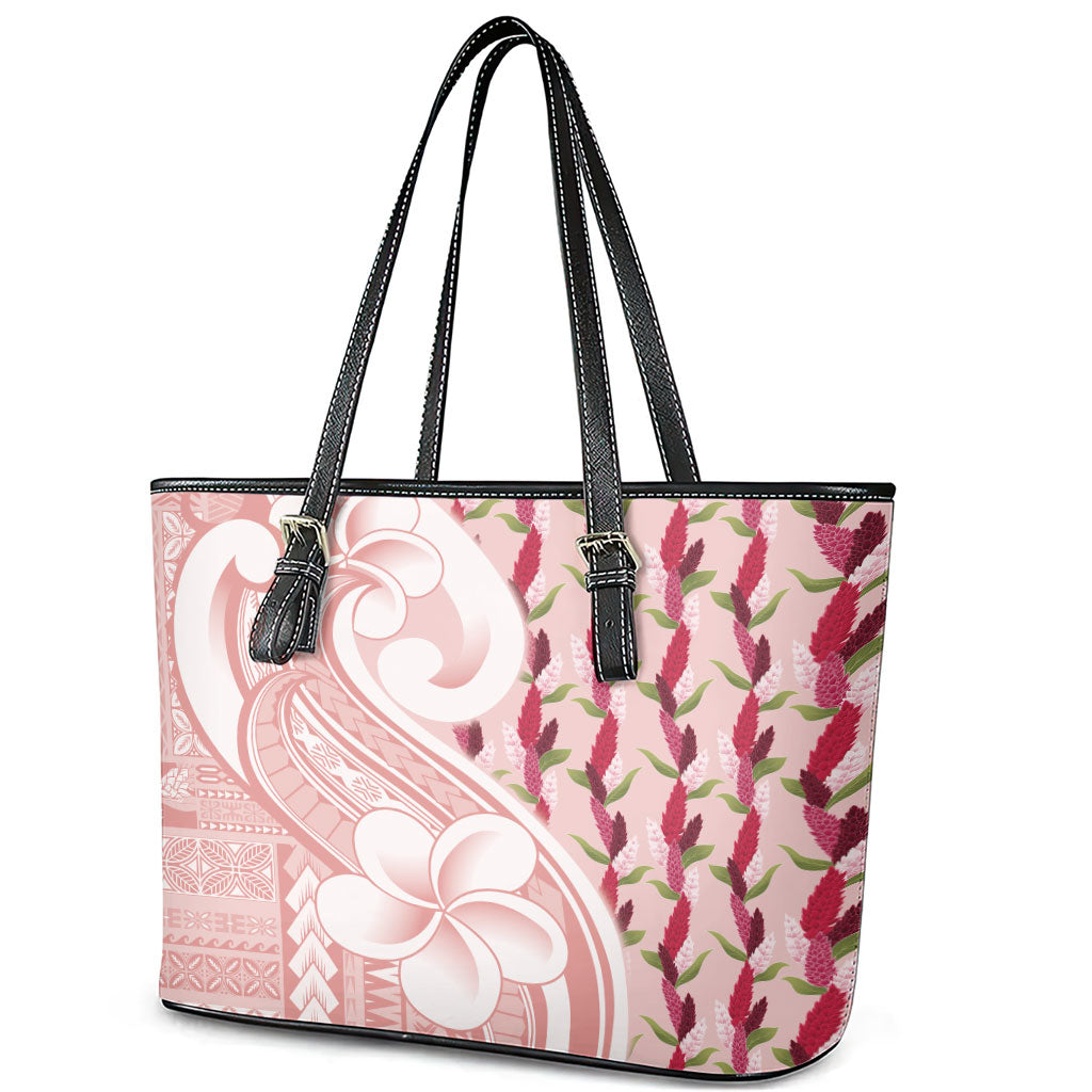 Samoa Teuila Leather Tote Bag Pink Samoan Siapo Motifs LT05 - Polynesian Pride
